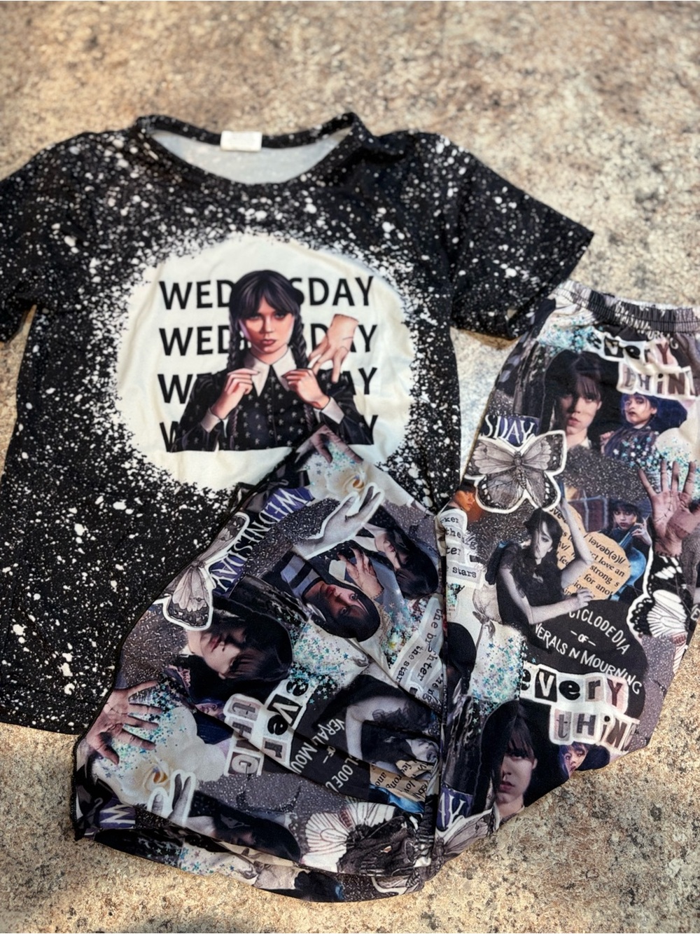 Wednesday Addams Graphic Tee and pants Set - Black & White
